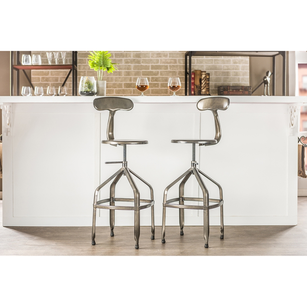 Gun Range Stool Architect's Backrest Bar Stool - Adjustable Height, Gun Metal | DCG Stores
