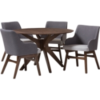 Monte Round 5-Piece Dining Set - Walnut Base, Two-Tone Gray Upholstered