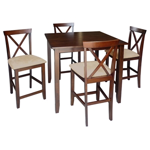 Natalie 5-Piece Wood Counter Set - Cappuccino Finish, Beige Seat 
