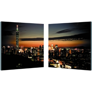 Taipei Skyline Mounted Photography Print Diptych - Multicolor 