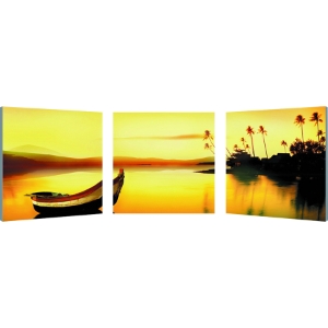 Golden Sunset Mounted Photography Print Triptych - Multicolor 