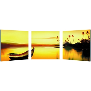 Golden Sunset Mounted Photography Print Triptych - Multicolor 