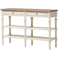 Marquetterie French Provincial Console Table - 2 Shelves, White and Natural