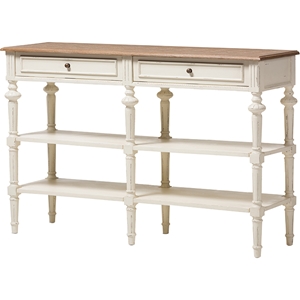 Marquetterie French Provincial Console Table - 2 Shelves, White and Natural 