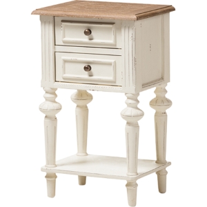 Marquetterie 2 Drawers Nightstand - White, Natural 