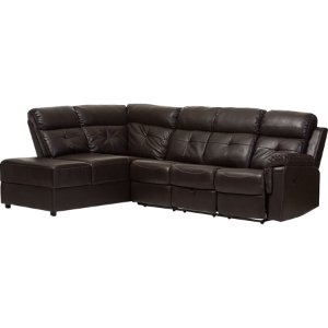 Roland 2-Piece Tufted Recliner Sectional - Storage Chaise, Dark Brown 
