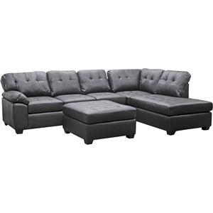 Mario Leather Sectional Sofa with Ottoman - Tufted, Chocolate 