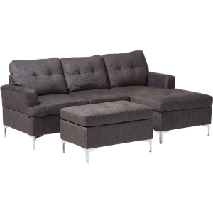 Riley 3-Piece Sectional Sofa - Ottoman, Gray 