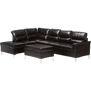 Kinsley 3-Piece Large Sectional Sofa with Ottoman - Faux Leather, Black 