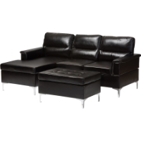 Kinsley 3-Piece Small Sectional Sofa with Ottoman - Faux Leather, Black