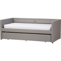 Raymond Fabric Nailhead Twin Daybed - Roll-Out Trundle Bed, Gray