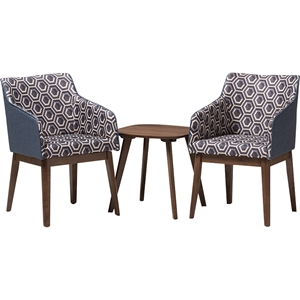 Reece 3-Piece Lounge Chair and Side Table Set - Walnut Base, Dark Blue 