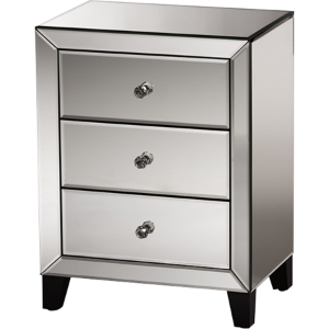 Chevron 3 Drawers Nightstand - Silver Mirrored 