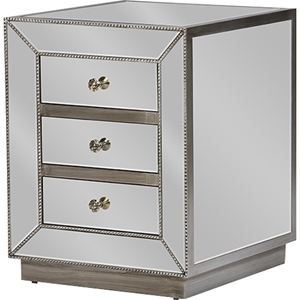 Currin Mirrored 3 Drawers Nightstand - Silver 