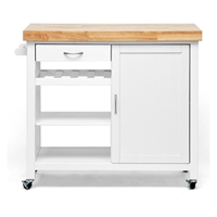 Denver Kitchen Cart - Natural Top, White Base, Cabinet, Casters