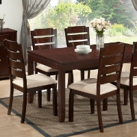 Victoria 7 Pieces Dining Set - Extension Leaf, Cappuccino, Beige Fabric
