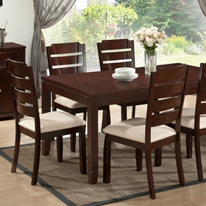 Victoria 7 Pieces Dining Set - Extension Leaf, Cappuccino, Beige Fabric 