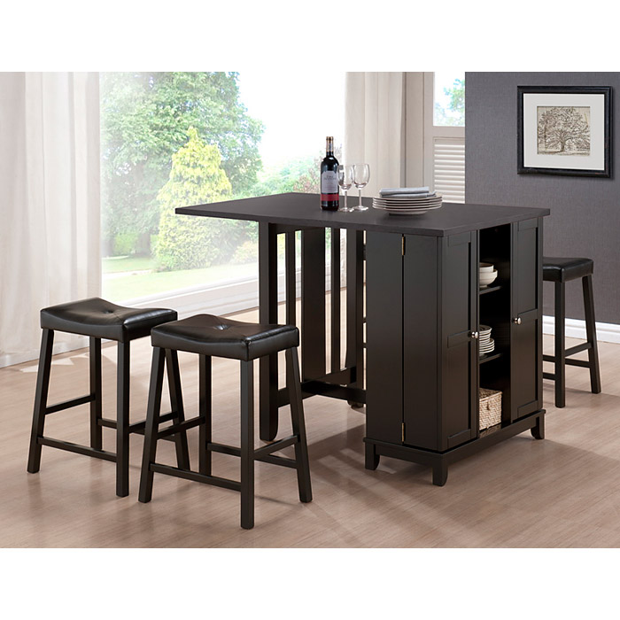 Aurora Pub Table Set - Cabinet Base, Backless Stools, Dark Brown | DCG ...