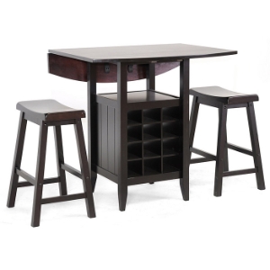 Reynolds Wood Pub Set - Drop Leaf, Wine Rack, Backless Stools 