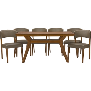 Montreal 7-Piece Rectangular Dining Set - Gray, Walnut Brown 