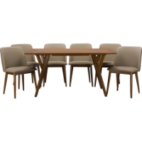 Lavin 7-Piece Dining Set - Walnut Light Brown, Beige