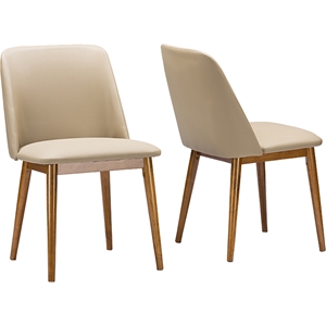 Lavin Faux Leather Dining Chair - Walnut Light Brown, Beige (Set of 2) 