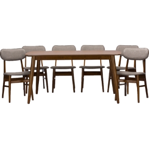 Sacramento 7-Piece Dining Set - Dark Walnut, Gray 