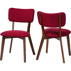Monaco Upholstered Dining Side Chair - Dark Walnut, Red (Set of 2) 