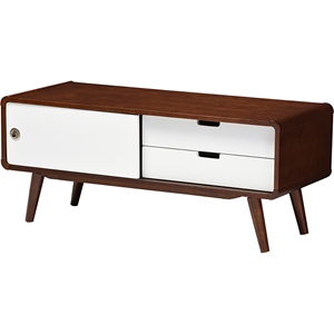 Armani 2 Drawers TV Cabinet - Sliding Door, White and Brown 