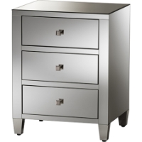 Rosalind 3 Drawers Nightstand - Silver Mirrored (Set of 2)