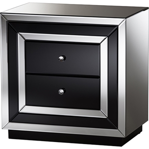 Cecilia 2 Drawers Nightstand - Black and Silver Mirrored (Set of 2) 