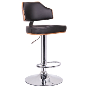 Cabell Swivel Bar Stool - Walnut Veneer, Black Seat, Chrome Base 