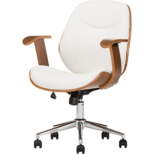 Rathburn Swivel Office Chair - White, Walnut Brown 