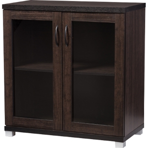 Zentra Sideboard Storage Cabinet - 2 Glass Doors, Dark Brown 