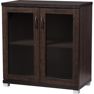 Zentra Sideboard Storage Cabinet - 2 Glass Doors, Dark Brown 