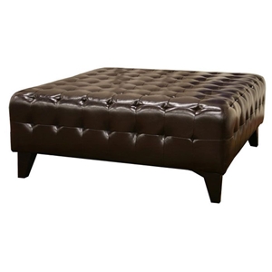 Pemberly Square Leather Ottoman in Dark Brown 