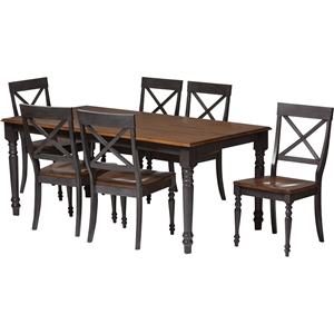 Rosalind 7-Piece Dining Set - Weathered Dove Gray, Oak Brown 