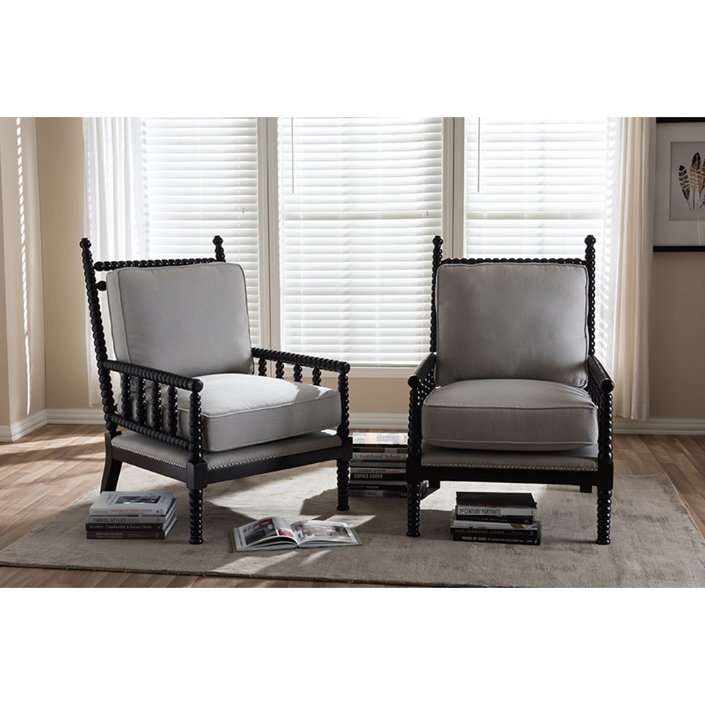 Hillary Wood SpindleBack Accent Chair Black and Beige