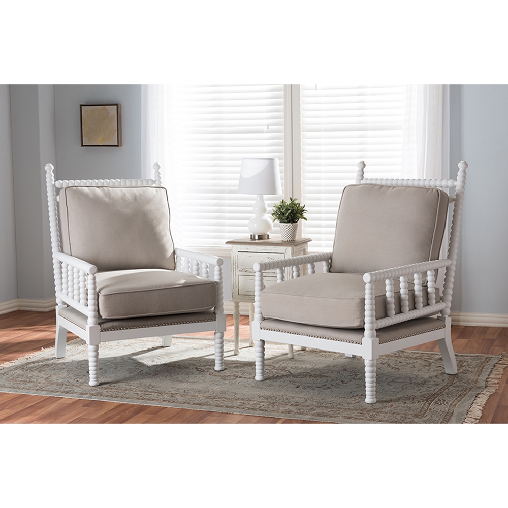 Hillary Wood SpindleBack Accent Chair White and Beige