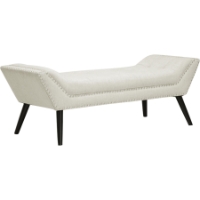 Tamblin Large Linen Ottoman - Nailhead, Beige