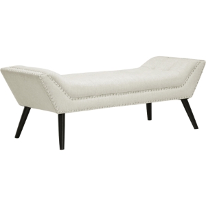 Tamblin Large Linen Ottoman - Nailhead, Beige 