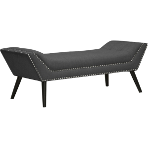 Tamblin Large Linen Ottoman - Nailhead, Gray 
