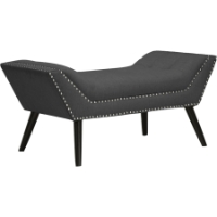 Tamblin Small Linen Ottoman - Nailhead, Gray