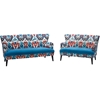 Lacey 2-Piece Paisley Ikat Sofa Set - Blue Seat - WI-TSF-8126-CALICO-BLUE-VELVET-2PC-SET