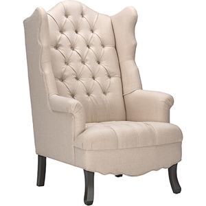 Hudson Upholstered Wingback Chair - Button Tufted, Beige 