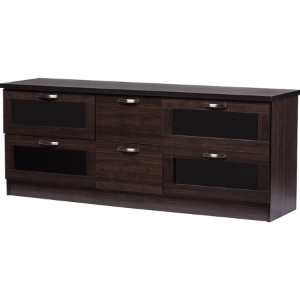 Adelino 4 Glass Doors TV Cabinet - 2 Drawers, Dark Brown 