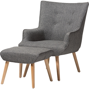 Nola 2-Piece Upholstered Armchair - Ottoman, Gray 