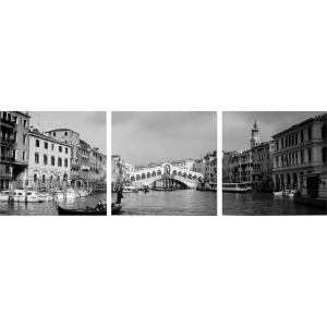 Rialto Bridge Mounted Photography Print Triptych - Black, White 