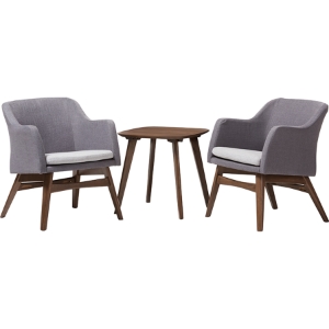 Vera 3-Piece Lounge Chair and Side Table - Walnut Base, Gray Upholstered 