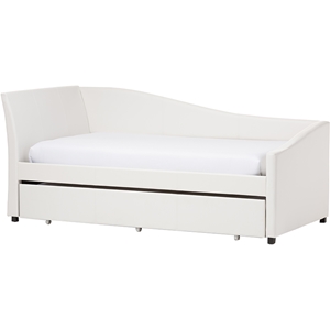 Vera Faux Leather Twin Daybed - Roll-Out Trundle Bed, White 
